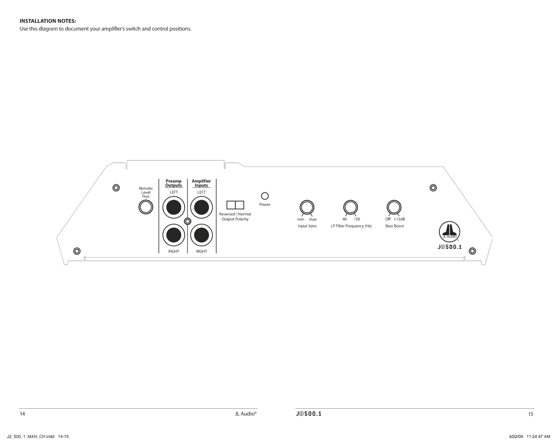 JL Audio J2500.1 owner manual Installation Notes 